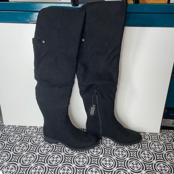 Sun + Stone Allicce Over-the-Knee Boots, black faux suede 8.5M - Picture 3 of 15